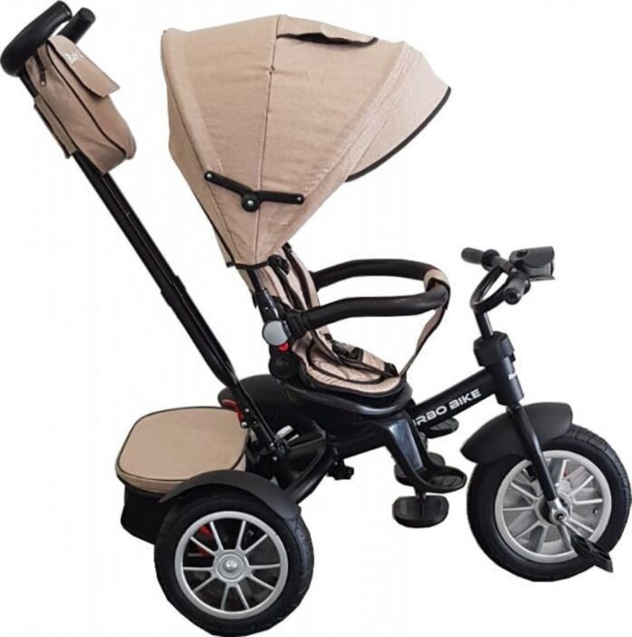 Tricicleta pentru copii Baby Care Turbo Bike Albastru cu Far luminos, Roti din cauciuc, Pozitie somn, Pedale si maner pentru parinti, Scaun reversibil cu invartire 360 grade , Cadru metalic, Dimensiuni 110X45X90 cm