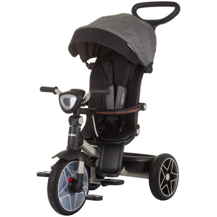 Tricicleta pentru copii Chipolino Derby granite, cu copertina si sezut reversibil , spatar reglabil, pozitie somn,frana, suport pentru picioare, maner cu control al directiei, jucarie cu muzica si lumini