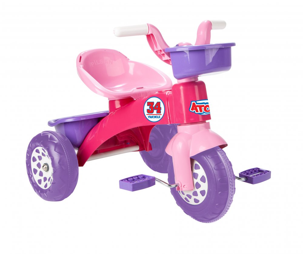 Tricicleta pentru copii Pilsan Atom Pink, roti din plastic rezistent cu aparatoare noroi, sezut cu spatar, cosulet pentru jucarii, de la 3 ani,greutate suportata maxim 35kg Tricicleta pentru copii Pilsan Atom Pink, roti din plastic rezistent cu aparatoare noroi, sezut cu spatar, cosulet pentru jucarii, de la 3 ani,greutate suportata maxim 35kg