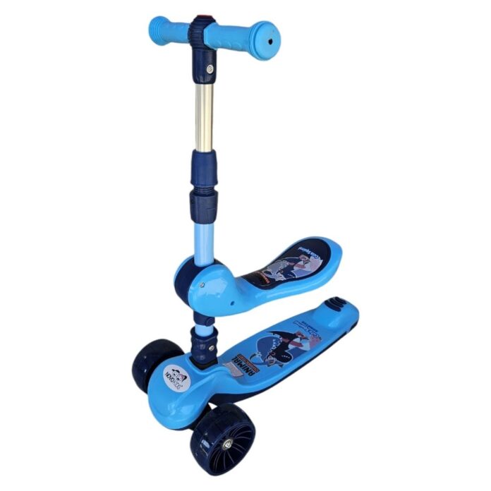 Trotineta pentru copii Novokids Mini Scooter 8130 Albastru 2 in 1, cu roti luminoase din silicon, melodii, 3 roti, pliabila, maner reglabil, greutate suportata 50 kg