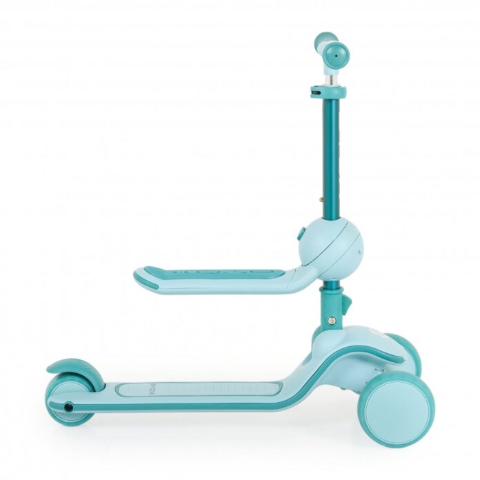 Trotineta 2in1 pentru copii Byox Evo Pink de la 18 luni, cu scaunel pliabil, roti ABEC-5 din PU cu lumini LED, Ghidon cu inaltime reglabila 63-75 cm si frana spate