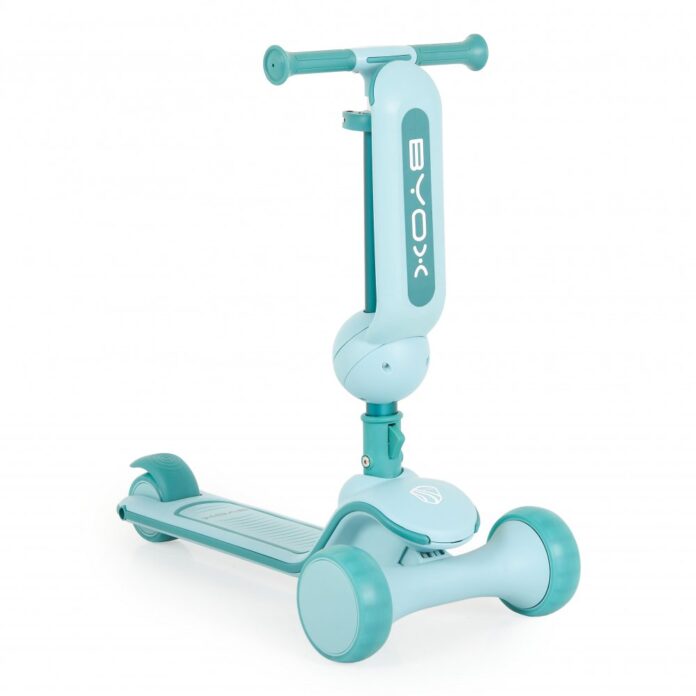 Trotineta 2in1 pentru copii Byox Evo Pink de la 18 luni, cu scaunel pliabil, roti ABEC-5 din PU cu lumini LED, Ghidon cu inaltime reglabila 63-75 cm si frana spate
