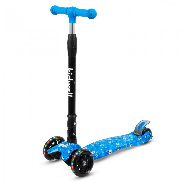 Trotineta pentru copii Kidwell Vento Fotball pliabila, cu suspensie, roti cu led, ghidon din aluminiu reglabil, greutate admisa 50 kg, varsta 3 ani+