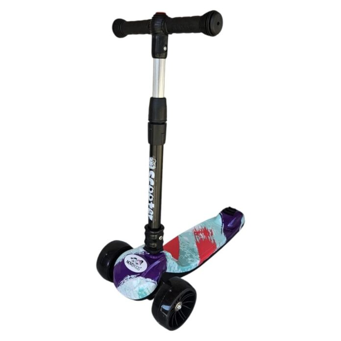 Trotineta pentru copii Novokids Mini Scooter 8150 Multicolor cu roti luminoase din silicon, melodii si lumini, 3 roti, pliabila, maner reglabil pe inaltime, greutate suportata 50 kg