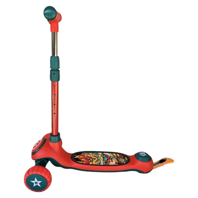 Trotineta pentru copii Novokids Mini Scooter 9080 Albastru cu roti luminoase din silicon, melodii si lumini, 3 roti, pliabila, maner reglabil pe inaltime, greutate suportata 50 kg