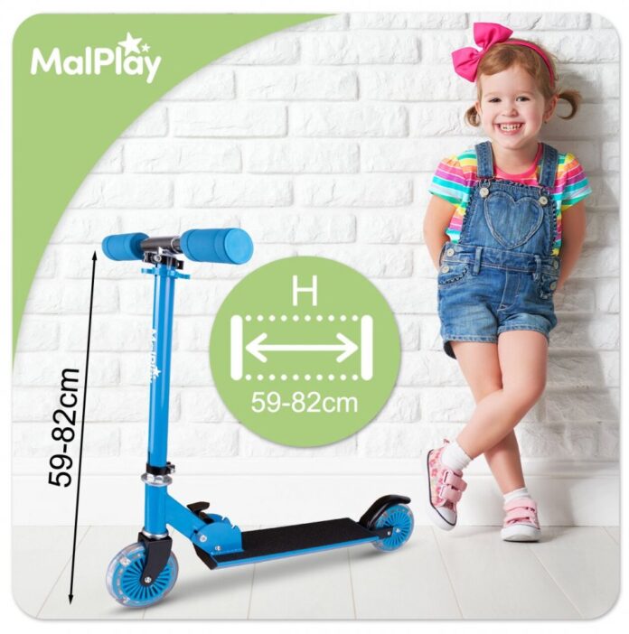 Trotineta pliabila si reglabila pentru copii Malplay Blue, echipata cu lumini LED
