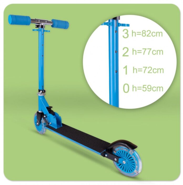 Trotineta pliabila si reglabila pentru copii Malplay Blue, echipata cu lumini LED