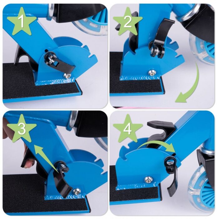 Trotineta pliabila si reglabila pentru copii Malplay Blue, echipata cu lumini LED