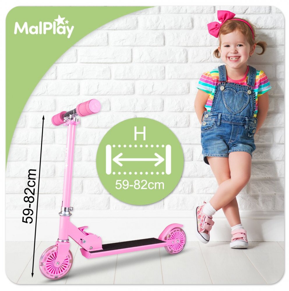 Trotineta pliabila si reglabila pentru copii Malplay Pink, cu lumini LED Trotineta pliabila si reglabila pentru copii Malplay Pink, cu lumini LED
