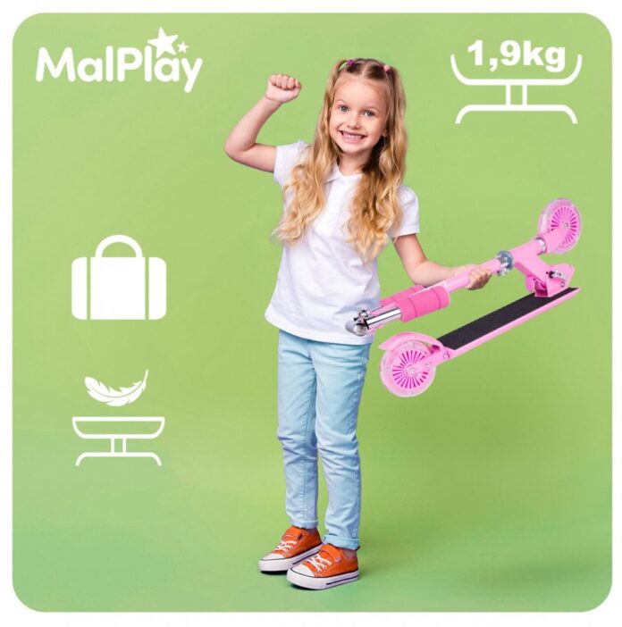 Trotineta pliabila si reglabila pentru copii Malplay Pink, cu lumini LED Trotineta pliabila si reglabila pentru copii Malplay Pink, cu lumini LED