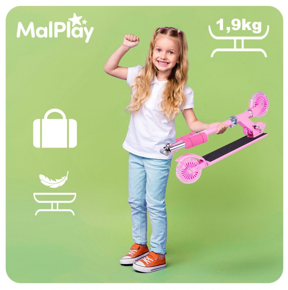 Trotineta pliabila si reglabila pentru copii Malplay Pink, cu lumini LED Trotineta pliabila si reglabila pentru copii Malplay Pink, cu lumini LED