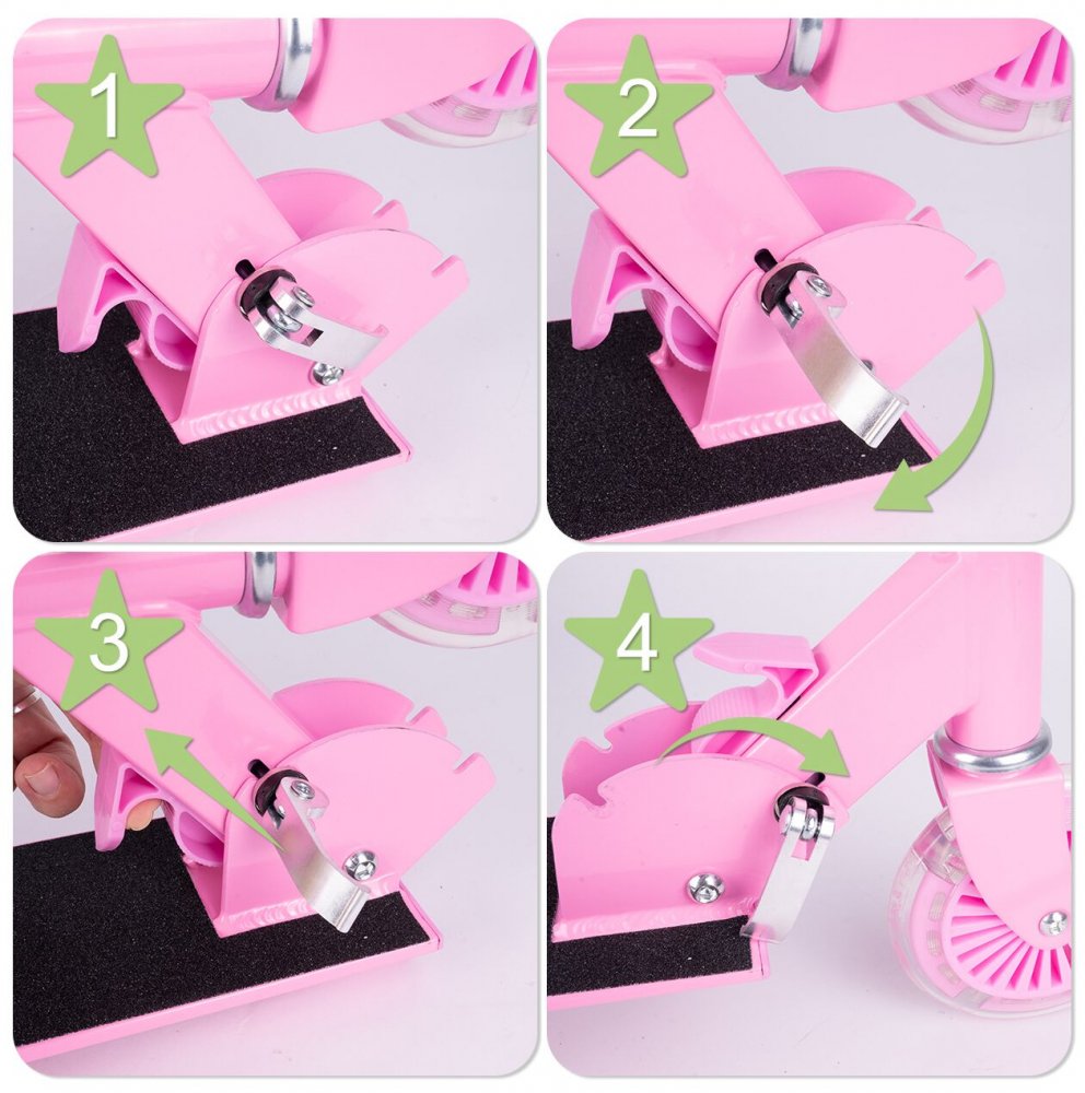 Trotineta pliabila si reglabila pentru copii Malplay Pink, cu lumini LED Trotineta pliabila si reglabila pentru copii Malplay Pink, cu lumini LED