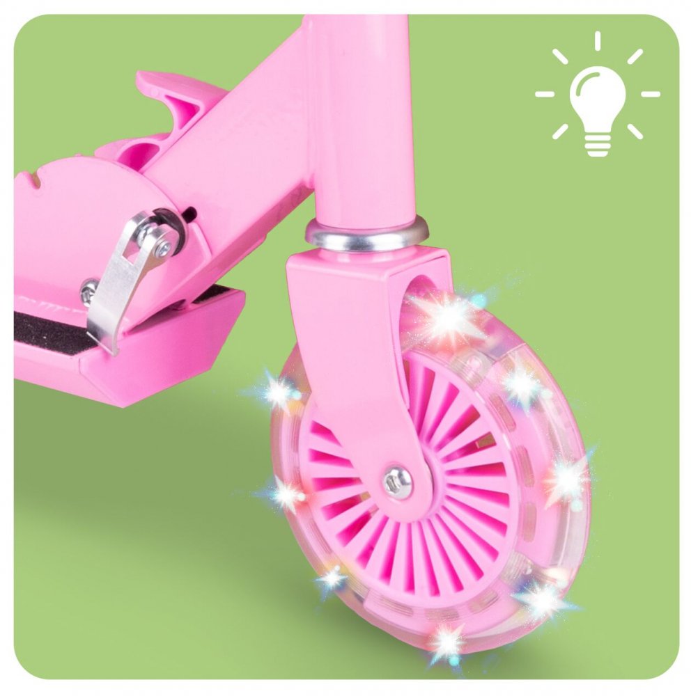 Trotineta pliabila si reglabila pentru copii Malplay Pink, cu lumini LED Trotineta pliabila si reglabila pentru copii Malplay Pink, cu lumini LED