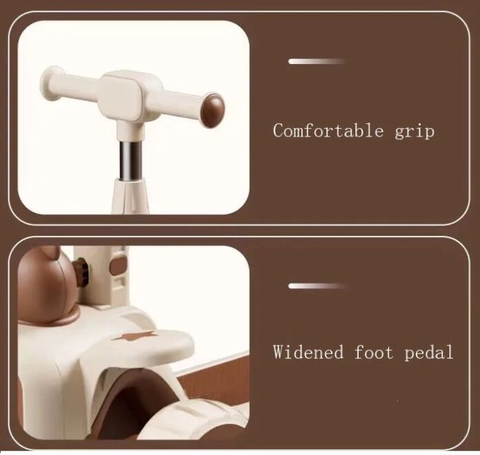 Trotineta 3 in 1 pentru copii, Nichiduta, pliabila, cu ghidon reglabil, manerele ergonomice, muzica, roti silentioase din PU cu lumini LED, echipata cu scaunel si maner parental, dimensiune 59 x 30 x 73cm, Green Bear