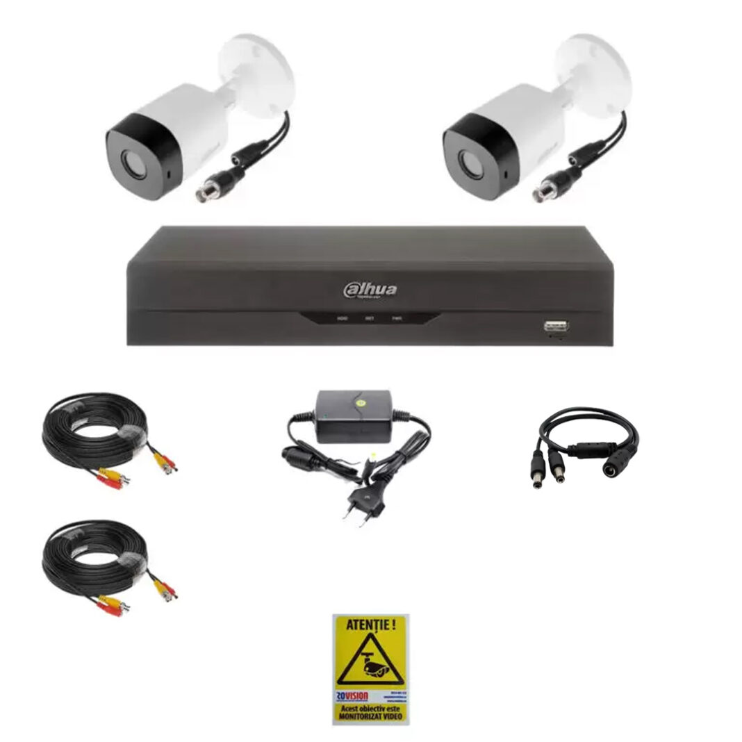 Sistem supraveghere video profesional Dahua exterior 2 camere 2MP, Smart IR20m cu DVR DAHUA 4 canale, live internet Sistem supraveghere video profesional Dahua exterior 2 camere 2MP, Smart IR20m cu DVR DAHUA 4 canale, live internet