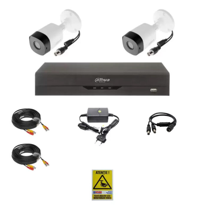 Sistem supraveghere video profesional Dahua exterior 2 camere 2MP, Smart IR20m cu DVR DAHUA 4 canale, live internet Sistem supraveghere video profesional Dahua exterior 2 camere 2MP, Smart IR20m cu DVR DAHUA 4 canale, live internet