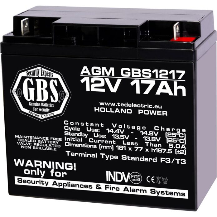Acumulator pentru sisteme de alarma AGM TED GBS GBS002679, 12 V, 17 Ah, F3