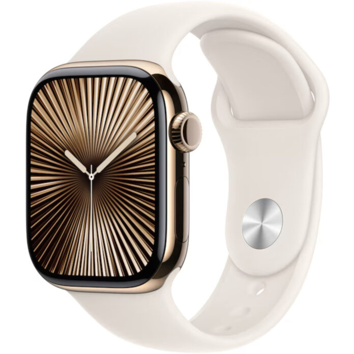 Apple Watch Seria 10, GPS + Cellular, 42 mm, Gold Titanium Case, Starlight Sport Band, S/M Apple Watch Seria 10, GPS + Cellular, 42 mm, Gold Titanium Case, Starlight Sport Band, S/M
