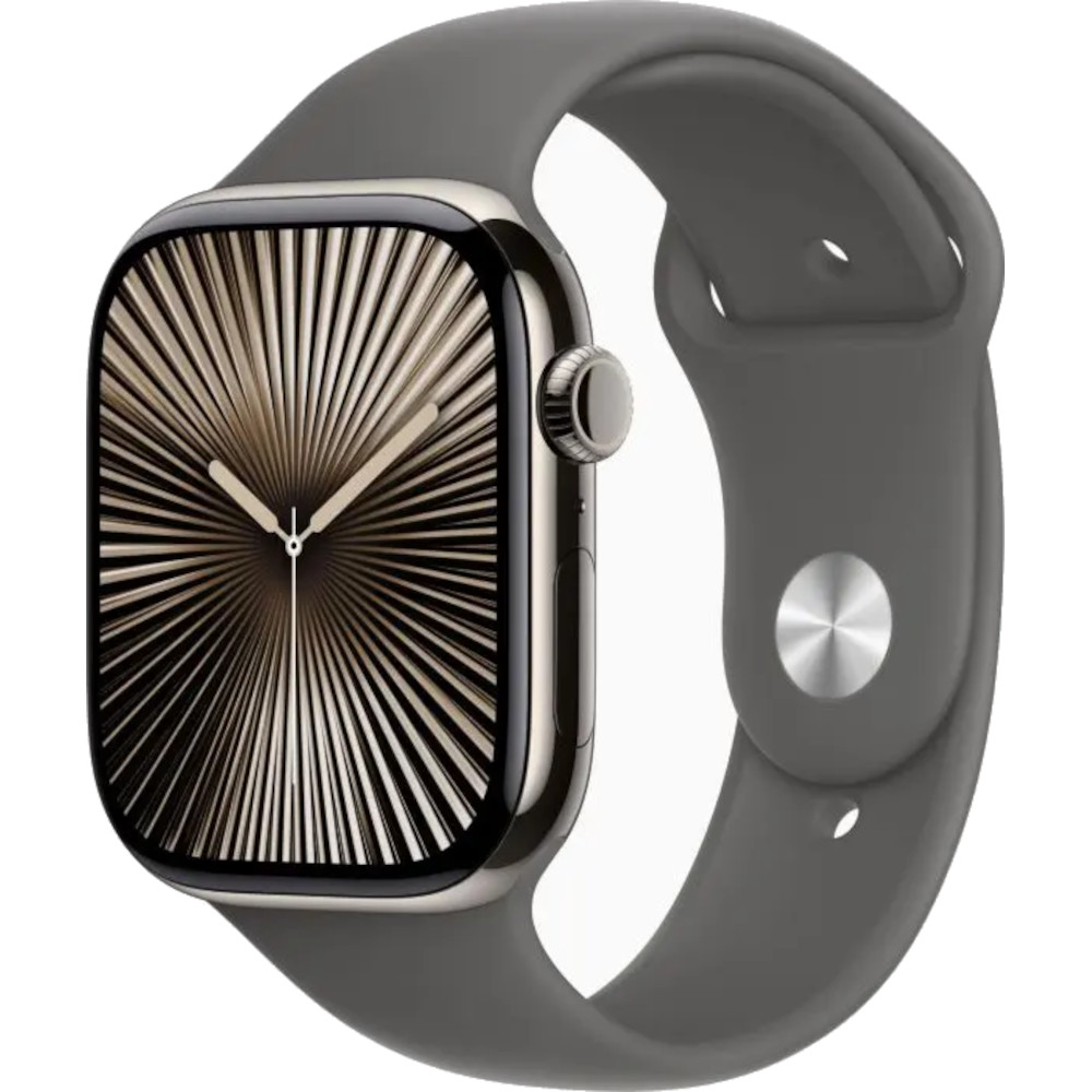 Apple Watch Seria 10, GPS + Cellular, 46 mm, Natural Titanium Case, Stone Grey Sport Band, M/L Apple Watch Seria 10, GPS + Cellular, 46 mm, Natural Titanium Case, Stone Grey Sport Band, M/L