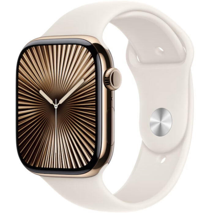 Apple Watch Seria 10, GPS + Cellular, 46 mm, Gold Titanium Case, Starlight Sport Band, S/M Apple Watch Seria 10, GPS + Cellular, 46 mm, Gold Titanium Case, Starlight Sport Band, S/M