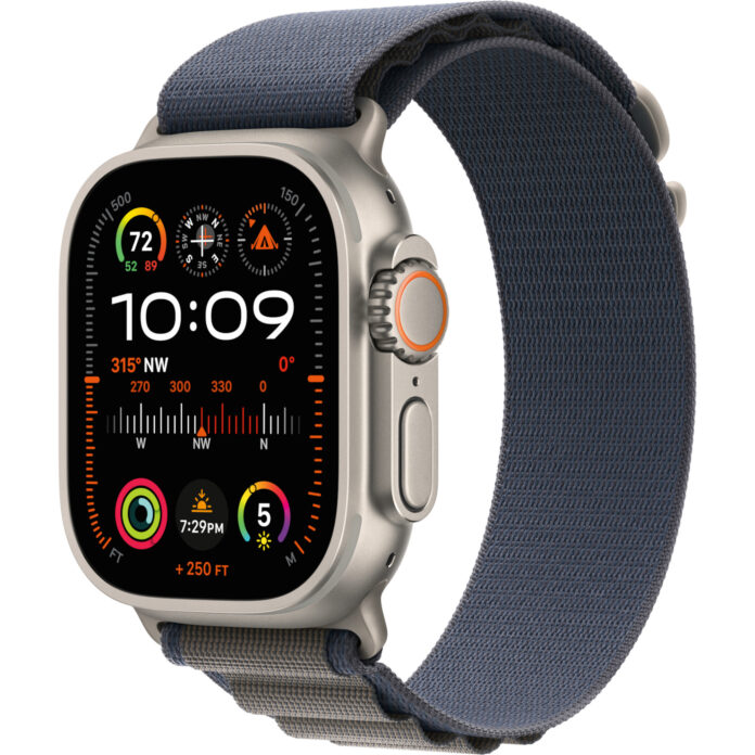 Apple Watch Ultra 2 Cellular 49mm Titanium Case, Indigo Alpine Loop, Large