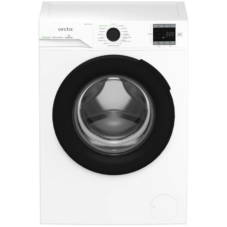 Masina de spalat rufe frontala Arctic APLM1WFSU18410W, 1400 RPM, 8 kg, Motor Silent Inverter, Recycled Tub, Fast/Intensive, Steam, Prewash, Child Lock, Add-In, Clasa A, Alb