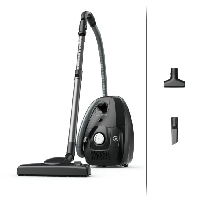 Aspirator cu sac Rowenta Green Force Max Silence RO6136EA  750 W  70% plastic reciclat  3 niveluri de filtrare  sac Hygiene+  Negru/argintiu 