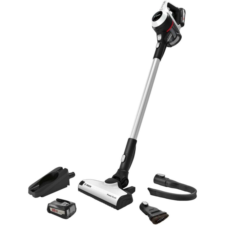 Aspirator vertical Bosch Unlimited BCS61BAT2, 18 V, 0.3 L,  Filtru PureAir, Perie electrica AllFloor HighPower, Motor Digital Spin, Autonomie 30 min, 5.2 kWh/an, Alb