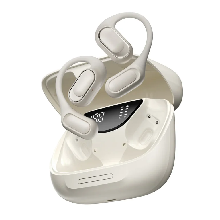 Blackview AirBuds 200 casti wireless open-ear cu carcasa de incarcare 500mAh, Negru, Bluetooth 5.4, IP68, Anulare zgomot AI, Asistent vocal, Control tactil, Silicon, Afisaj LED inteligent