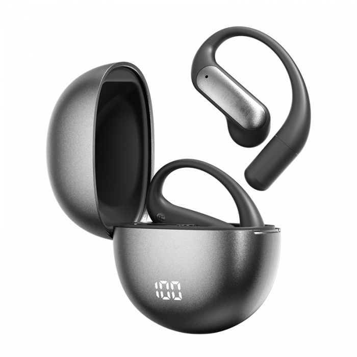 Casti wireless cu traducere AI iSEN M118, Gri, Bluetooth v5.4, Microfon integrat, Sunet HIFI, Afisaj digital al bateriei, Incarcare rapida Type-C, Inregistrare + Traducere + Transcriere
