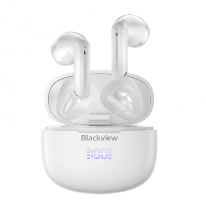 Casti wireless semi-in-ear Blackview AirBuds 7 TWS Negru cu cutie de incarcare, Display LED, Control tactil, Incarcare wireless, ENC, DNS