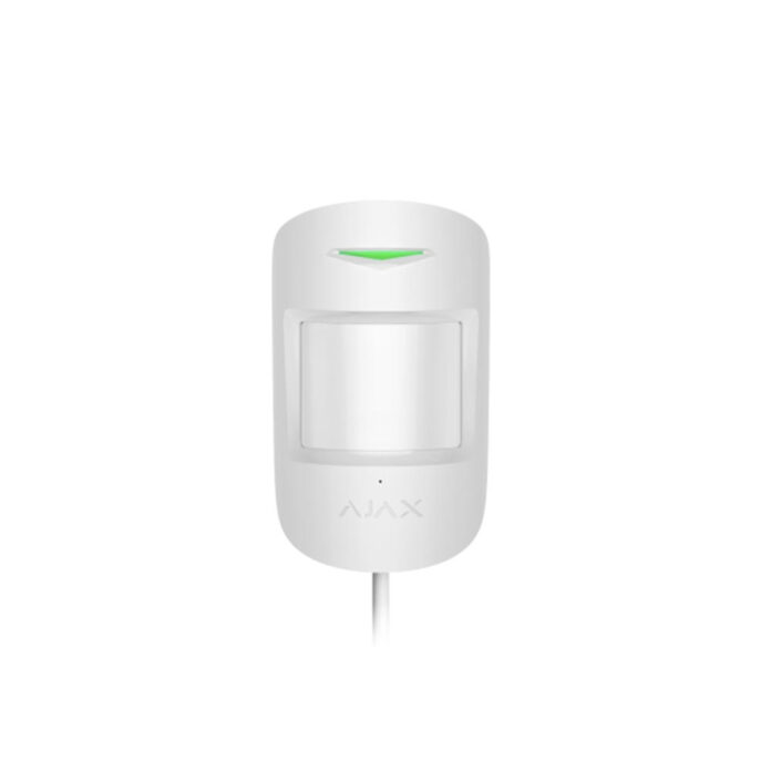 Detector de miscare si geam spart PIR Ajax CombiProtect Fibra WH, 12/9 m, 88/180 grade, pet immunity