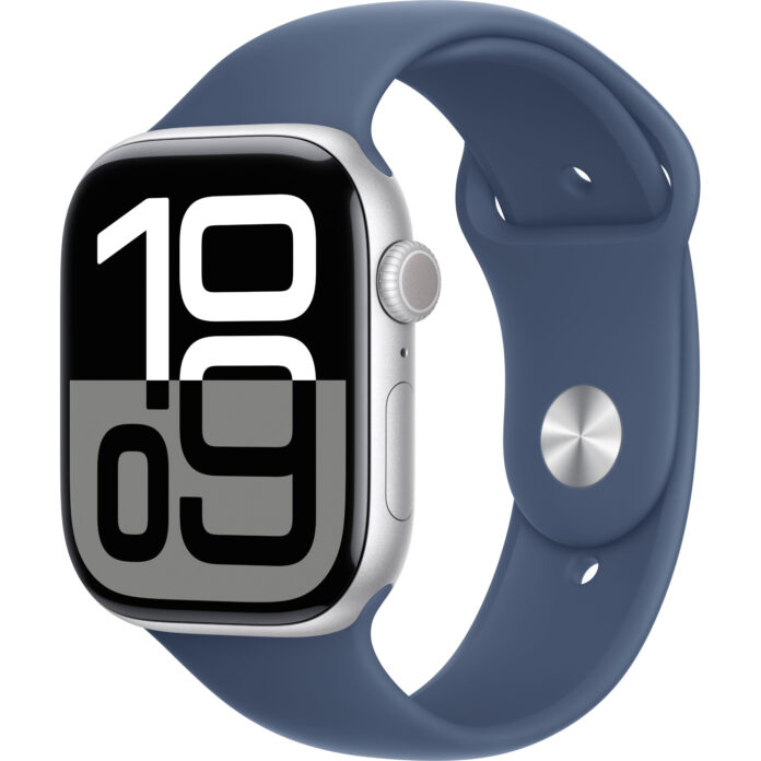 Apple Watch Series 10, GPS + Cellular, 46mm, Silver Aluminium Case, Sport Band, Denim, S/M Apple Watch Series 10, GPS + Cellular, 46mm, Silver Aluminium Case, Sport Band, Denim, S/M