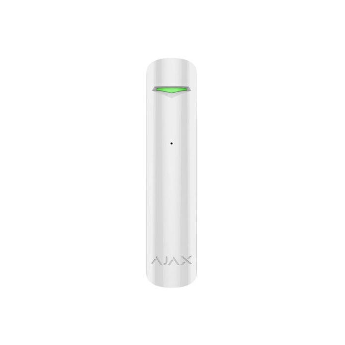 Detector de geam spart wireless Ajax GlassProtect WH, 9 m, 180 grade, contact NC, 868 MHz, RF 1000 m, alb