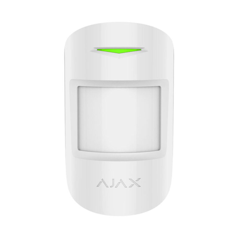 Detector de miscare si geam spart wireless PIR Ajax CombiProtect WH, 12/9 m, 88/180 grade, pet immunity, 868 MHz, RF 1200 m