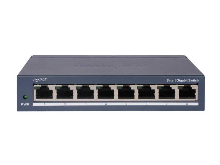 Switch Smart Gigabit Hikvision, 8 porturi RJ45, VLAN, STP, Smart Managed, metalic, DS-3E1508-EIV2