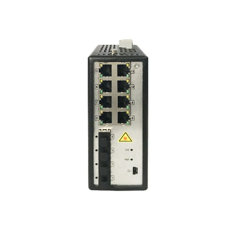 Swich cu 8 porturi PoE Gigabit industrial Hikvision DS-3T3512P, 4 porturi SFP, 30W, cu management