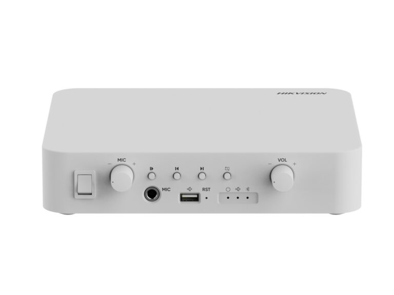 Amplificator IP adresare publica Hikvision DS-QAE1A40G1-VB, 40W, 100V, 1 zona, USB, Bluetooth, MIC 6.3mm, RCA,  memorie interna 4GB, RJ45