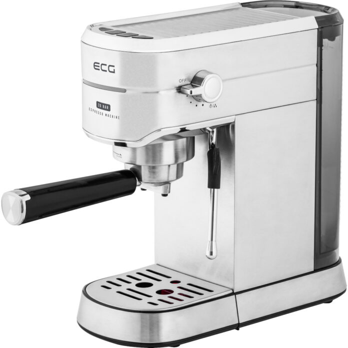 Espressor manual ECG ESP 20501, 1450 W, 1.25 L, 20 bar, Compatibil Nespresso, Dispozitiv spumare, Argintiu