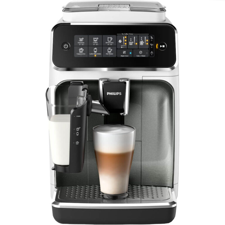 Espressor automat Philips 3200 LatteGo EP3249/70, 1500 W, 1.8 L, 15 bar, 12 setari de macinare, Rasnita ceramica, Filtru AquaClean, Setarea ECO, Alb/Gri