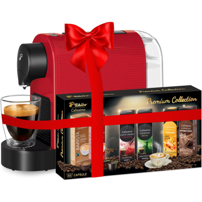Espressor Tchibo Cafissimo Pure Plus 531295, 1250 W, capsule, Rosu + Premium Collection Espressor Tchibo Cafissimo Pure Plus 531295, 1250 W, capsule, Rosu + Premium Collection