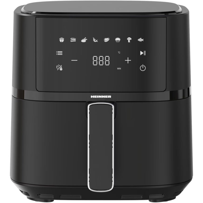 Friteuza cu aer cald Heinner BlackMatte HAF-B4BK1500, 1500 W, 4 l, 8 programe presetate, Control digital, Termostat reglabil, Timer, Negru