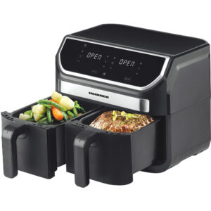 Friteuza dubla cu aer cald Heinner HAF-KDB1700BK, 1700 W, 8.5 L, Termostat reglabil, 11 programe prestabilite, Negru Friteuza dubla cu aer cald Heinner HAF-KDB1700BK, 1700 W, 8.5 L, Termostat reglabil, 11 programe prestabilite, Negru