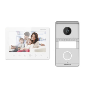 Kit videointerfon pe 2 fire Hikvision DS-KIS101-P-SURFACE, 1 familie, 2 MP, 7 inch, aparent Kit videointerfon pe 2 fire Hikvision DS-KIS101-P-SURFACE, 1 familie, 2 MP, 7 inch, aparent