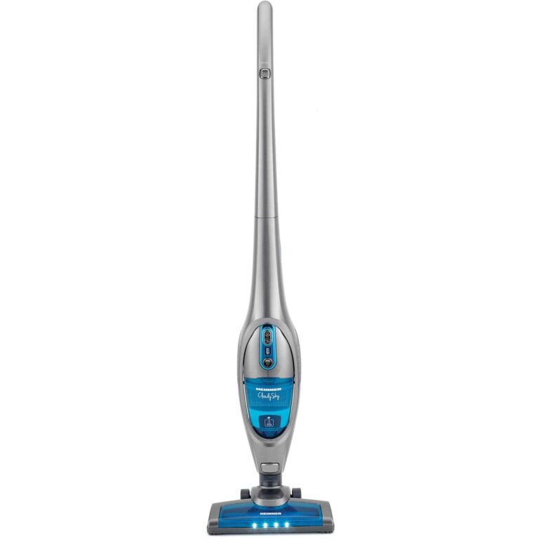Aspirator vertical Heinner CloudySky HSVC-V21.6GRY, 0.5 L, 22.2 V, 110 W, Perie cu lumini LED, Filtrare ciclonica, 2 viteze, Autonomie 30 min, 4.4 kWh/an, Albastru/Gri