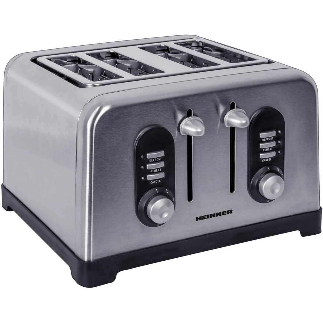 Prajitor de paine Heinner HTP-BK1400XMC, 1400 W, 4 felii, Argintiu