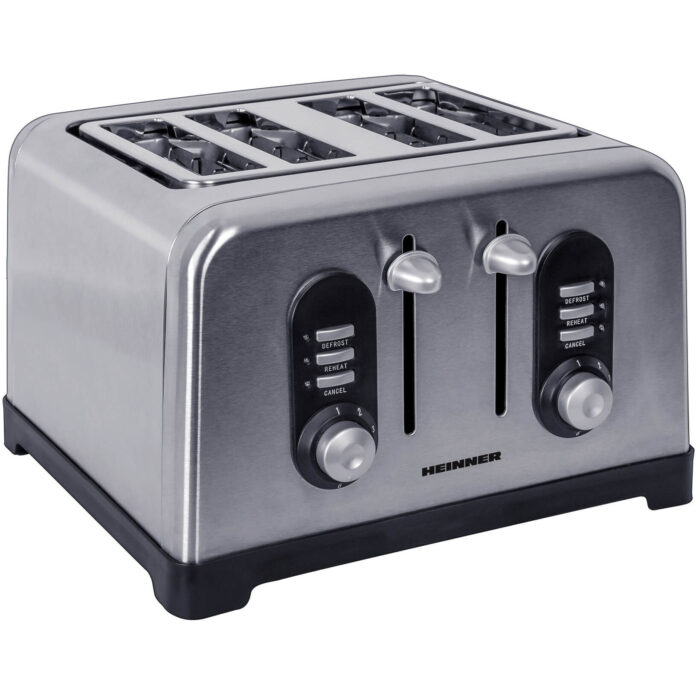 Prajitor de paine Heinner HTP-BK1400XMC, 1400 W, 4 felii, Argintiu
