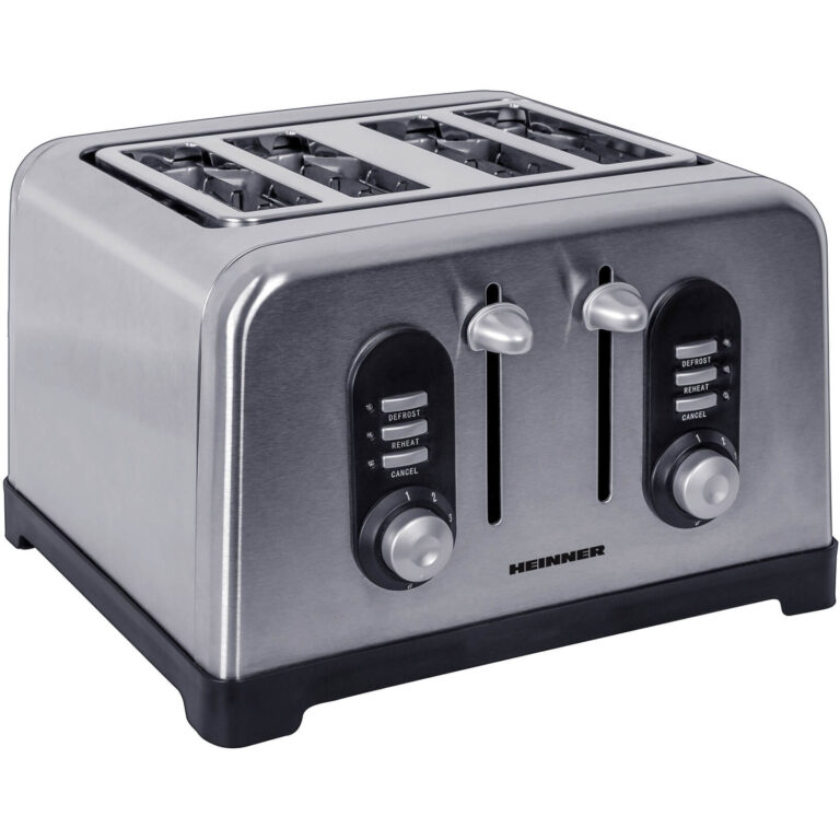 Prajitor de paine Heinner HTP-BK1400XMC, 1400 W, 4 felii, Argintiu