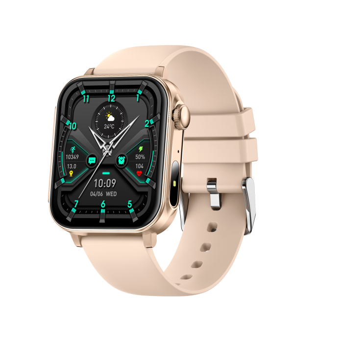 iSEN V96 Smartwatch, Crem, 1.83   HD, Ritm Cardiac, Tensiune Arteriala, Oxigen in Sange (SpO2), Functie Apel, 280 mAh, IP67, Curea Silicon, Aplicatia DaFit, Control Muzica, Vreme, Android 5.2   iOS 9