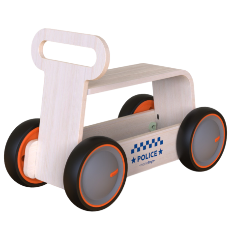 Jucarie din lemn 3 in 1 Politie DriveMe Wood: masinuta ride-on, premergator si carucior de jucarii MamaToyz